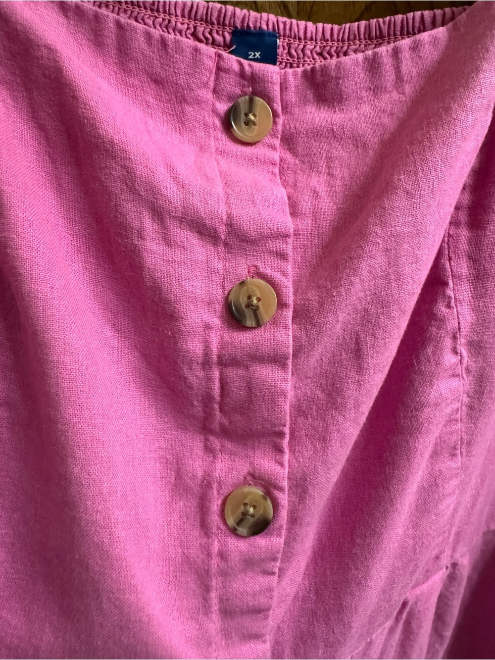 Old Navy Linen Blend Pink Button Down Peplum Dress Puff Sleeves Plus 2X Pockets - Picture 6 of 7